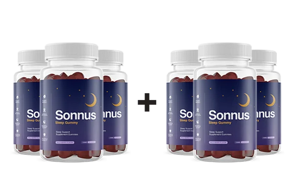 Six Sonnus sleep gummy bottles — best value buy 3 get 3 free bundle